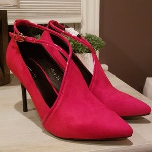 Red Faux Suede Heels